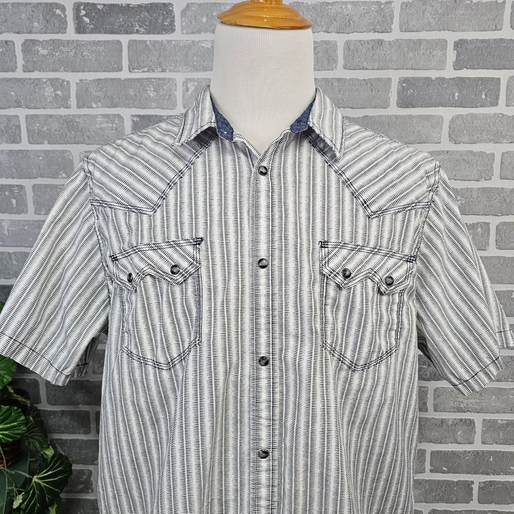 Moon Shine Spirit Brad Paisley Western Pearl Snap Black White Striped Shirt‎ XXL